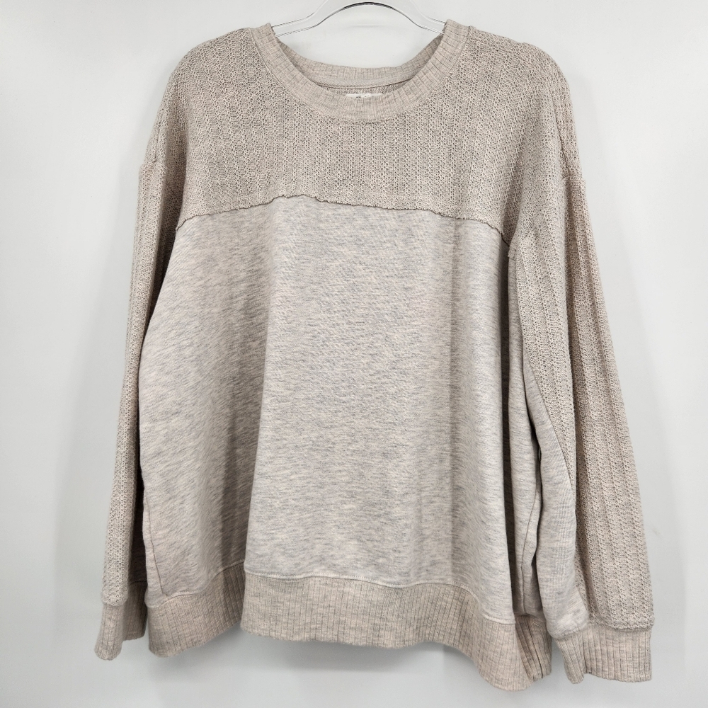 Maurices Knit Yoke Sweatshirt Womens Size 2X Oatmeal Crewneck Long Sleeve